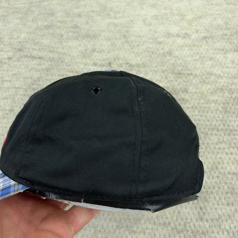 Vintage Disney‎ Hat Cap Womens Stretch Fit Black Blue Plaid Mickey Mouse 90s Y2K